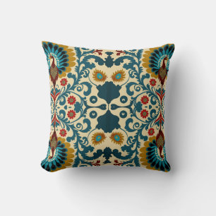 Almofada Padrão floral em azul-turquesa, laranja e amarelo