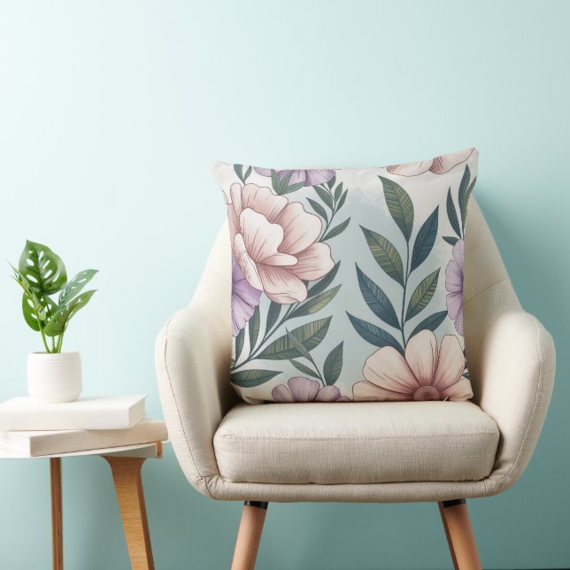 Almofada Padrão Floral em Pastel Suave (Cadeira)