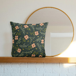 Almofada Padrão Floral em Verde Escuro com Aguarela Delicad