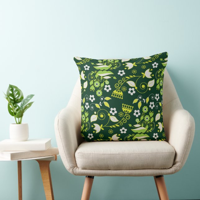 Almofada Padrão Floral Escandinavo Verde Moderno (Cadeira)