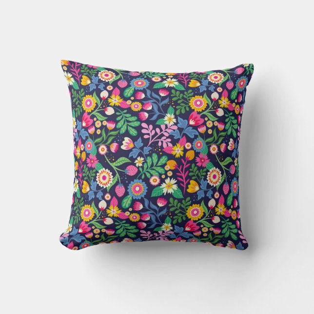 Almofada Padrão Floral Exótico Pintado à Mão (Frente)