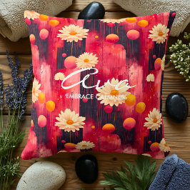 Almofada Padrão Floral Expressivo em Tons Vermelhos e Coral