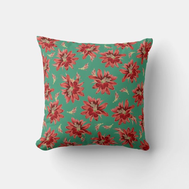 Almofada Padrão Floral Flores de Cactus de Natal Vermelho V (Frente)