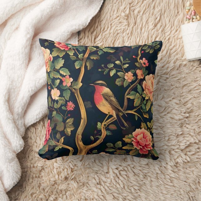 Almofada Padrão Floral Floresta Vintage Pássaro (Cobertor)