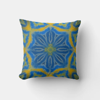 Almofada Padrão Floral Geométrico Azul e Dourado