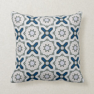Almofada Padrão Floral Geométrico Em Preto Branco E Azul