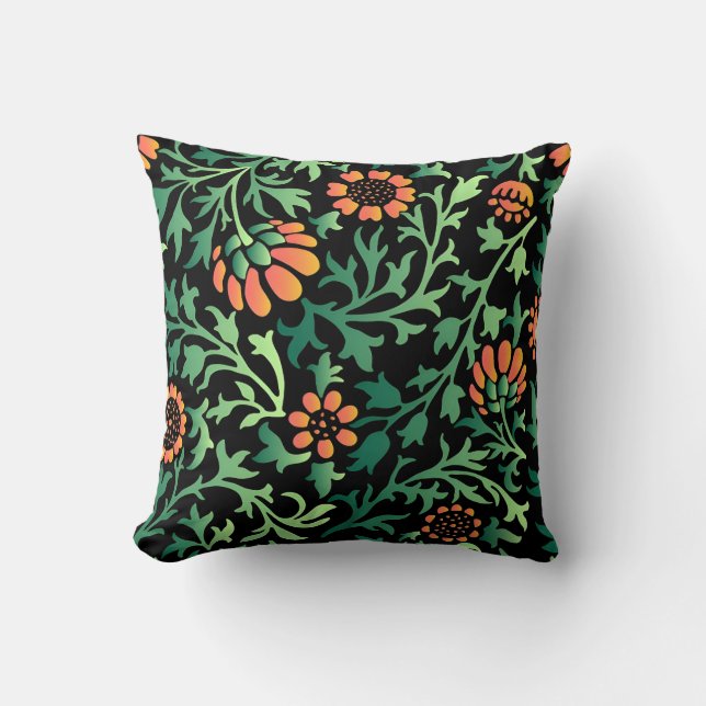 Almofada Padrão Floral Intricado com Folhas Verdes (Frente)