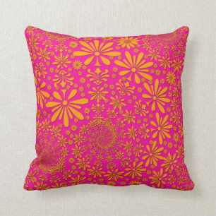 Almofada Padrão Floral Laranja e Rosa