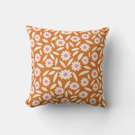 Almofada Padrão Floral Laranja Flor de Margarida Retro 70s