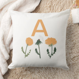 Almofada Padrão Floral Laranja Monograma Dandelion