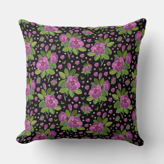 Almofada Padrão Floral Lilás Rosa Verde Preto