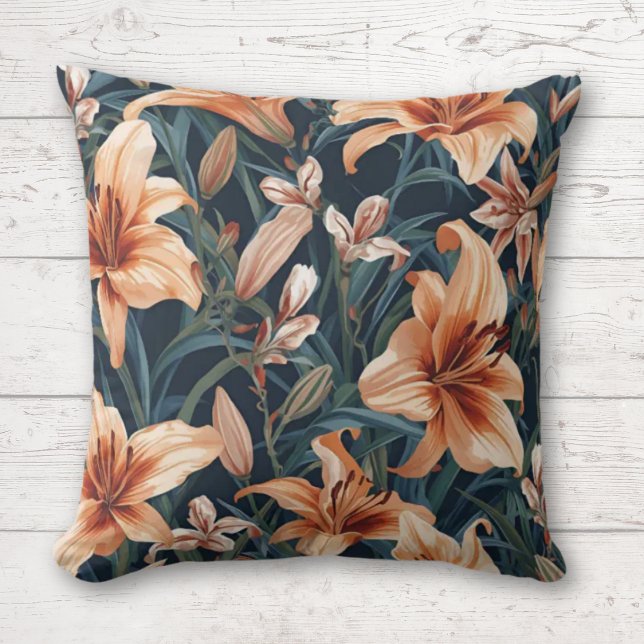 Almofada Padrão Floral Lily Do Tigre Botânico Negrito (Botanical tiger lily throw pillow)