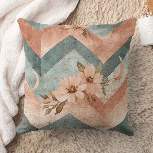 Almofada Padrão Floral Lua Rústica Chevron (10) (Cobertor)