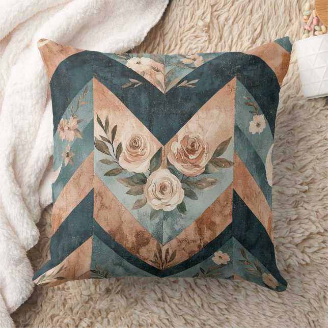 Almofada Padrão Floral Lua Rústica Chevron (8) (Cobertor)