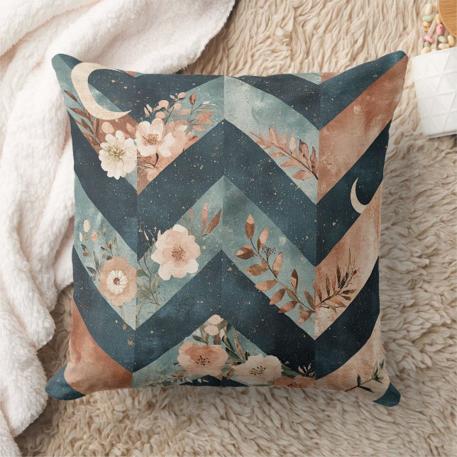 Almofada Padrão Floral Lua Rústica Chevron (9) (Cobertor)