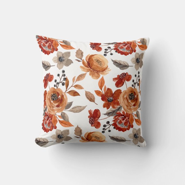 Almofada Padrão Floral Marrom Aquarela (Frente)