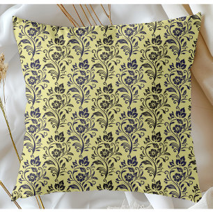 Almofada Padrão Floral Moderno Azul Preto Em Chartreuse