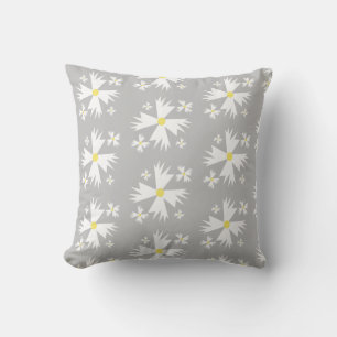 Almofada Padrão Floral Moderno Branco Amarelo e Cinza Marga