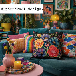 Almofada Padrão floral multicolorido temperamental em preto