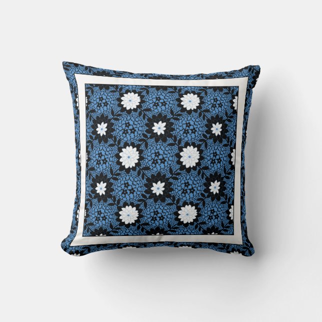 Almofada Padrão Floral Negro e Azul Trendy Bold (Frente)