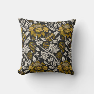 Almofada Padrão floral ornamentado com grandes flores doura