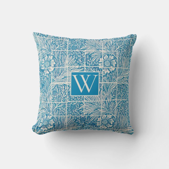 Almofada Padrão Floral Ornamental Azul e Branco (Frente)