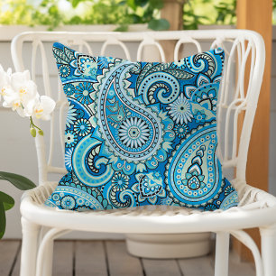Almofada Padrão Floral Paisley Azul