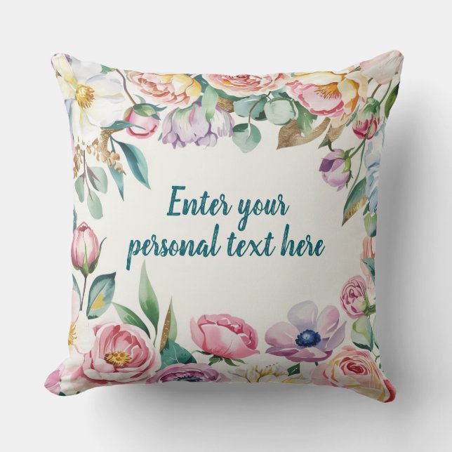 Almofada Padrão Floral Pastel - Texto Personalizável (Frente)