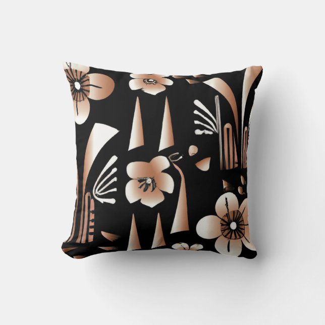 Almofada Padrão Floral Preto e Bronze (Frente)
