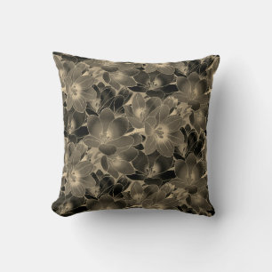 Almofada Padrão Floral Preto e Tan Elegante