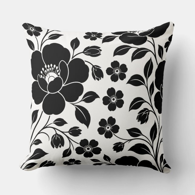 Almofada Padrão Floral Preto Elegante (Frente)