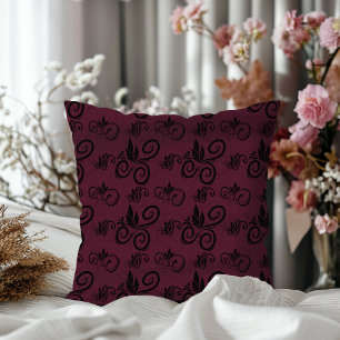 Almofada Padrão Floral Preto Fofo Vintage Burgundy Escuro