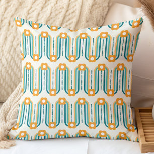 Almofada Padrão Floral Retro Aqua Orange