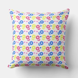 Almofada Padrão Floral Retro Brilhante com Corações