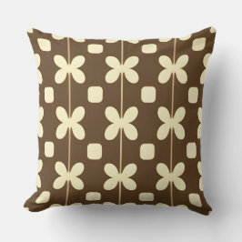 Almofada Padrão Floral Retro com Marrom e Bege