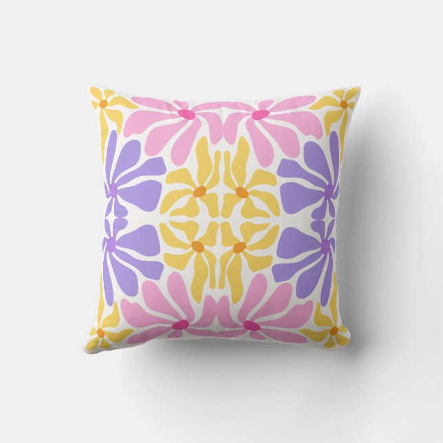 Almofada Padrão Floral Retro Pastel - Vibrante Padrão de Ca (Verso)
