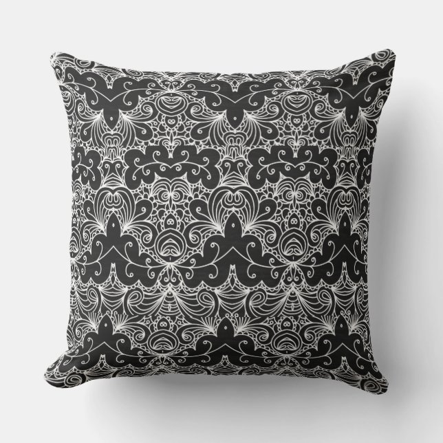 Almofada Padrão Floral Reversível Preto e Branco (Frente)