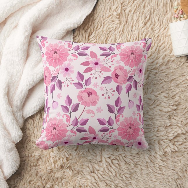 Almofada Padrão Floral Rosa com Flores Elegantes (Cobertor)