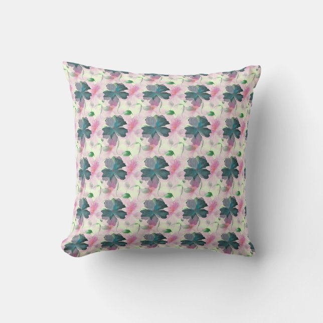 Almofada Padrão Floral Rosa em Aquarela Suave (Frente)
