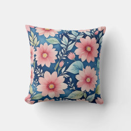 Almofada Padrão floral rosa no azul