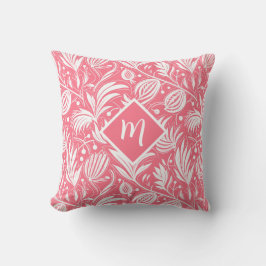 Almofada Padrão Floral Rosa Tropical com Monograma de Diama