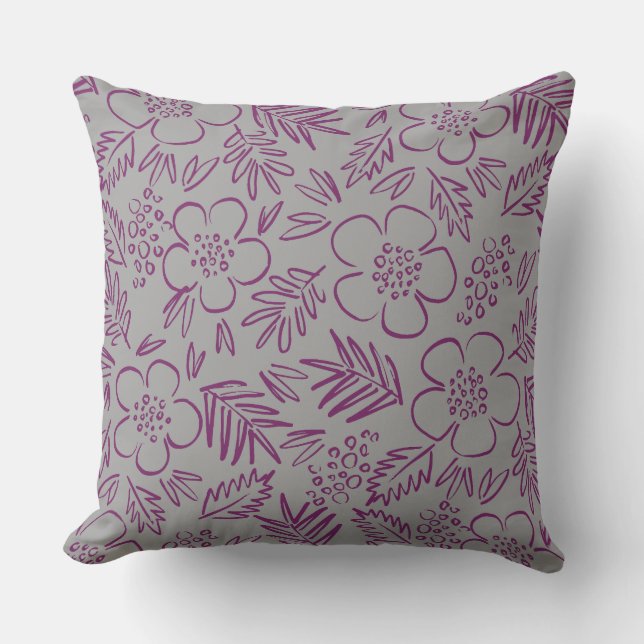 Almofada Padrão Floral Roxo Cinza (Frente)