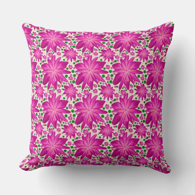 Almofada Padrão Floral Seamless Rosa Quente (Frente)