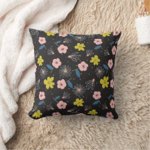 Padrão Floral Simples de Ilustração Preta e Rosa