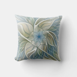 Almofada Padrão Floral Sonho Abstrato Azul Caqui Fractal
