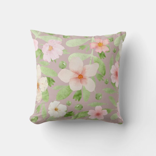 Almofada Padrão Floral Suave, Delicada, Elegante, Pastel (Frente)