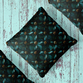 Almofada Padrão Floral Teal e Dourado