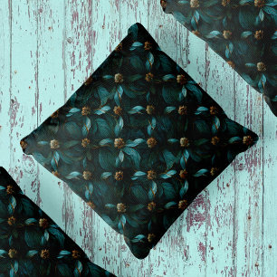 Almofada Padrão Floral Teal e Dourado