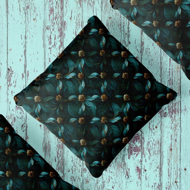 Almofada Padrão Floral Teal e Dourado (Criador carregado)