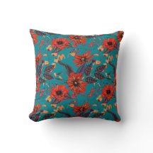 Padrão Floral Teal e Vermelho